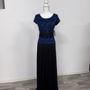Elegant Black and Royal Blue Lace Maxi Dress